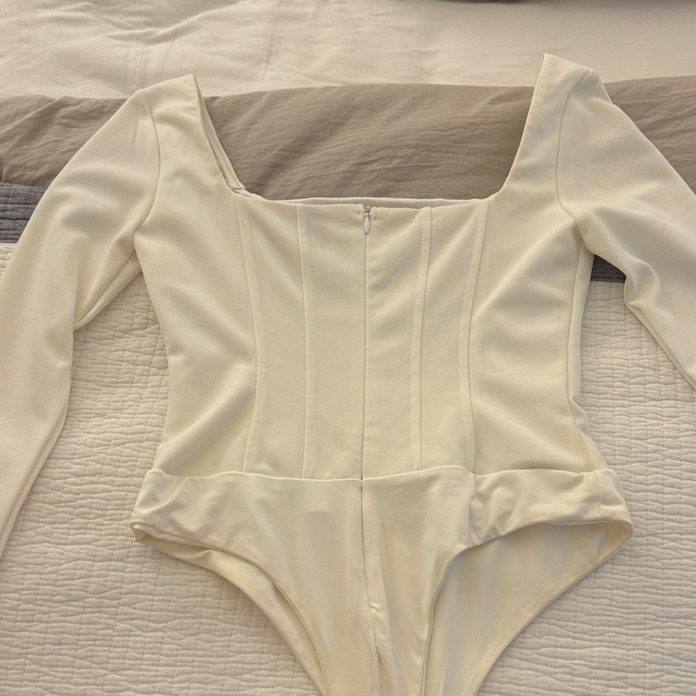 Princess Polly Cream white bodysuit long sleeve corset look - Picture 4 of 7
